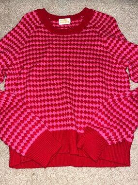 From Future Red & Pink Patterned Crewneck Sweater